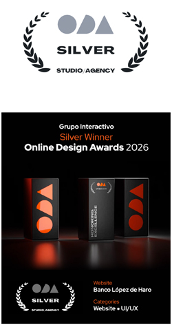 Grupo Interactivo fue galardonado con el premio de plata en el certamen Online Design Awards 2026, por el proyecto web Banco López de Haro.